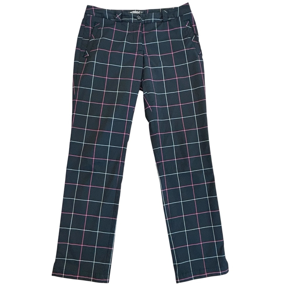 Nike Golf Tour Performance women’s black plaid check window pane pants Sz 10